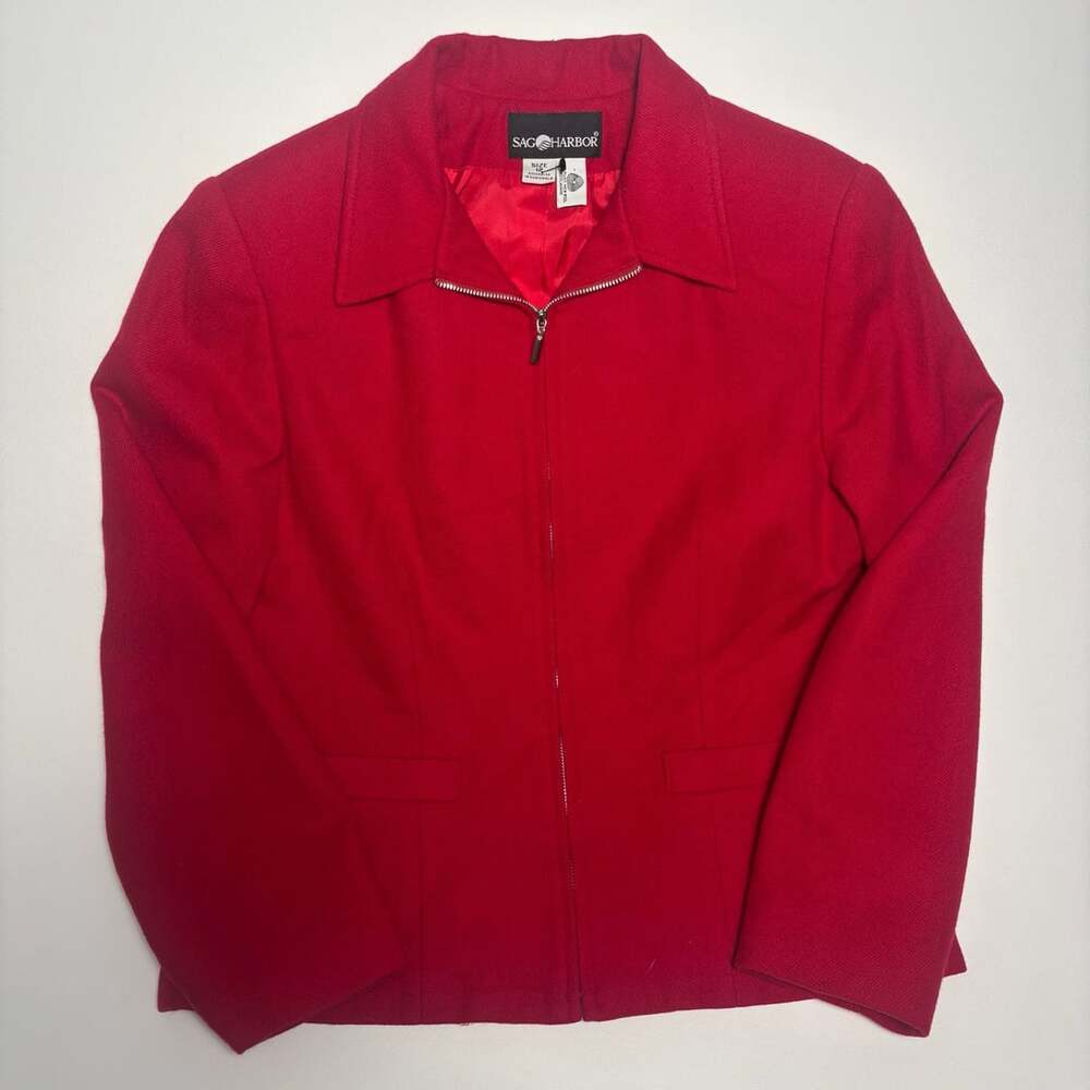 Vintage Sag Harbor Zip Front 100% Wool Jacket Size 12 Red